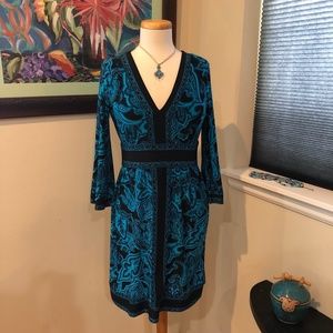 INC Teal & Black Print Jersey Career Dress - S